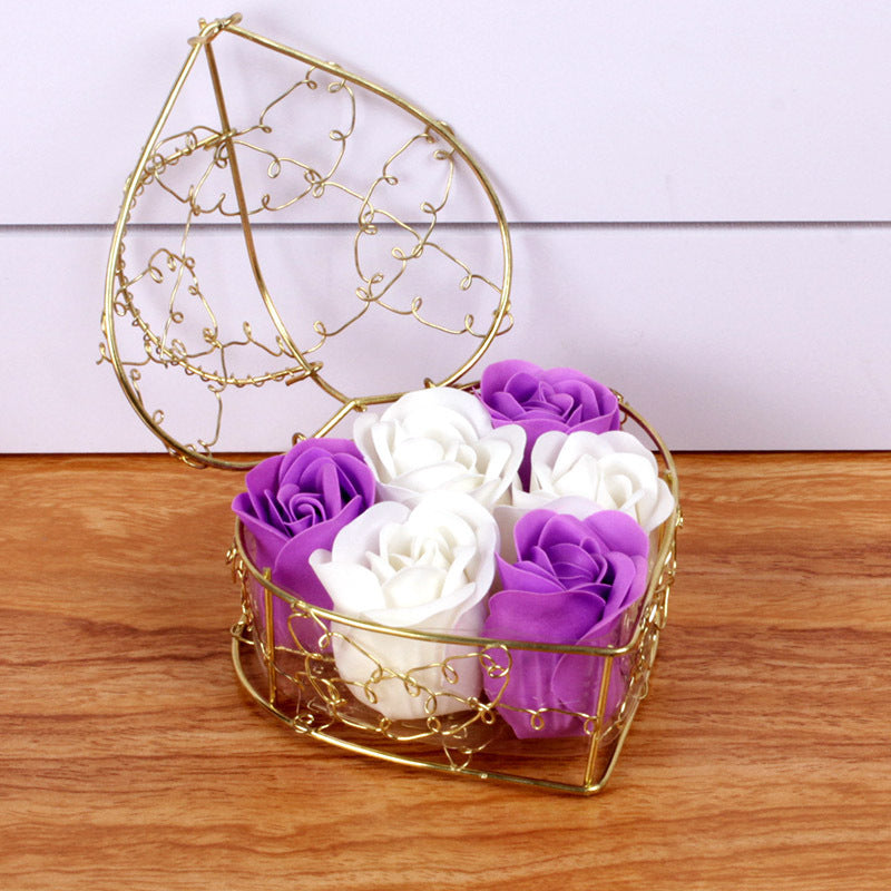 6 rose flower soap flower gold-plated iron baskets
