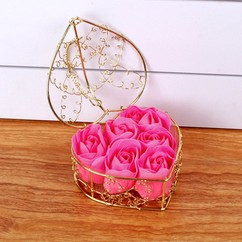 6 rose flower soap flower gold-plated iron baskets