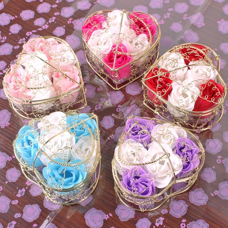 6 rose flower soap flower gold-plated iron baskets