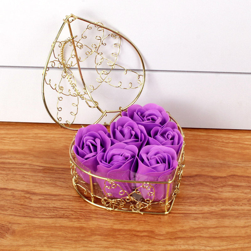 6 rose flower soap flower gold-plated iron baskets