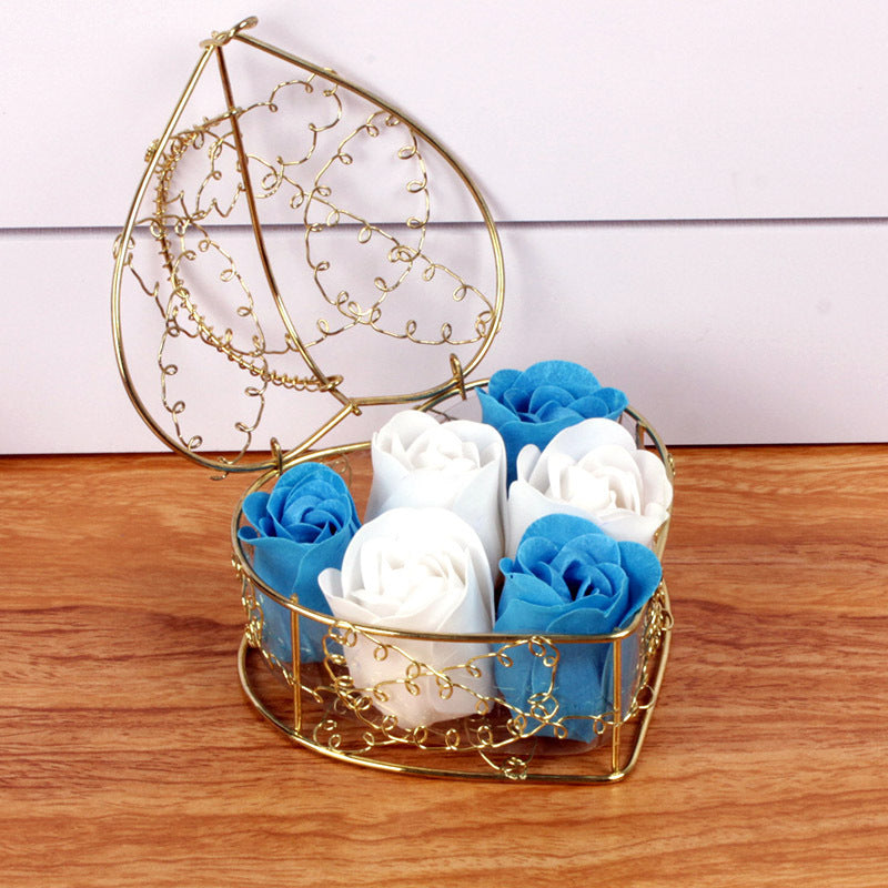 6 rose flower soap flower gold-plated iron baskets