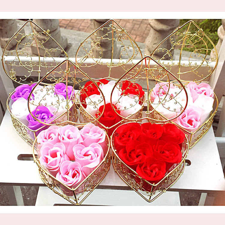 6 rose flower soap flower gold-plated iron baskets