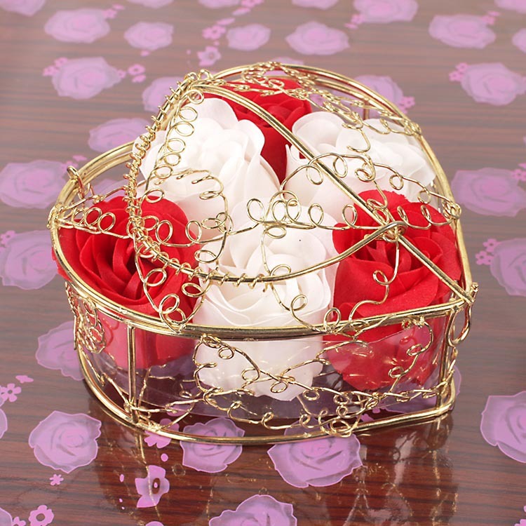 6 rose flower soap flower gold-plated iron baskets