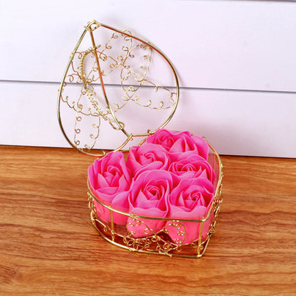 6 rose flower soap flower gold-plated iron baskets