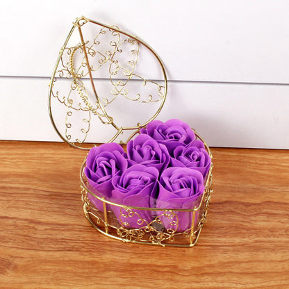 6 rose flower soap flower gold-plated iron baskets