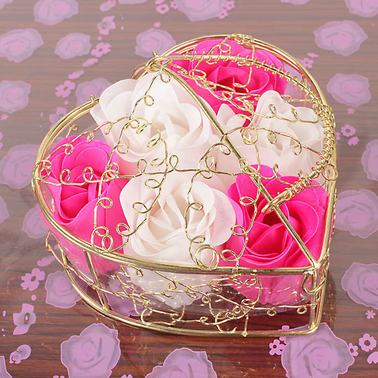 6 rose flower soap flower gold-plated iron baskets