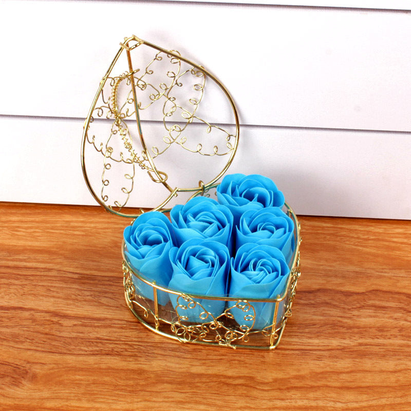 6 rose flower soap flower gold-plated iron baskets