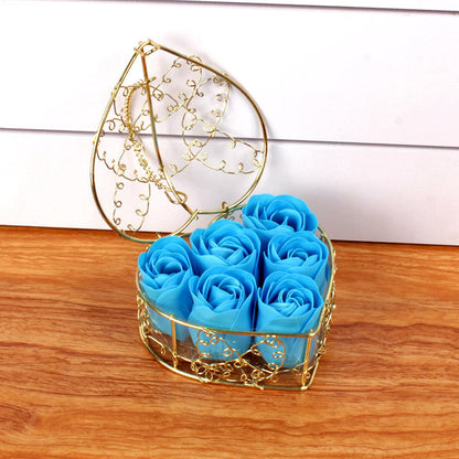 6 rose flower soap flower gold-plated iron baskets