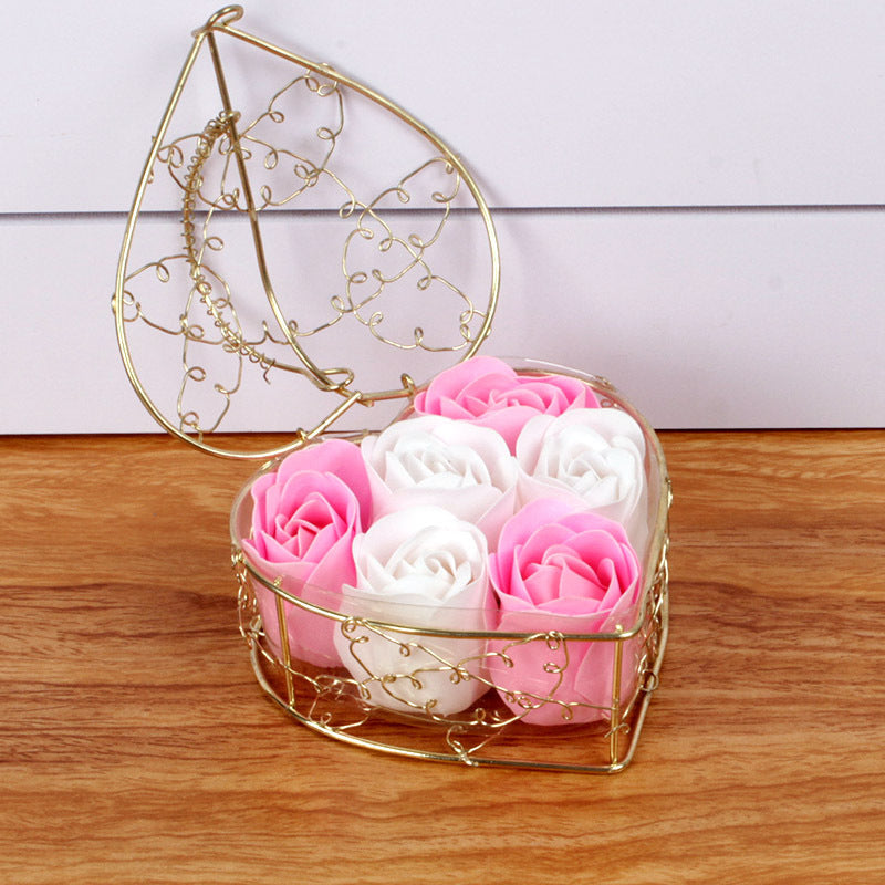 6 rose flower soap flower gold-plated iron baskets