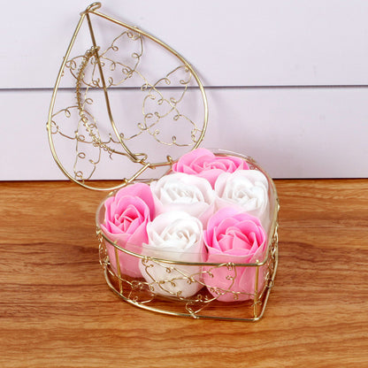 6 rose flower soap flower gold-plated iron baskets