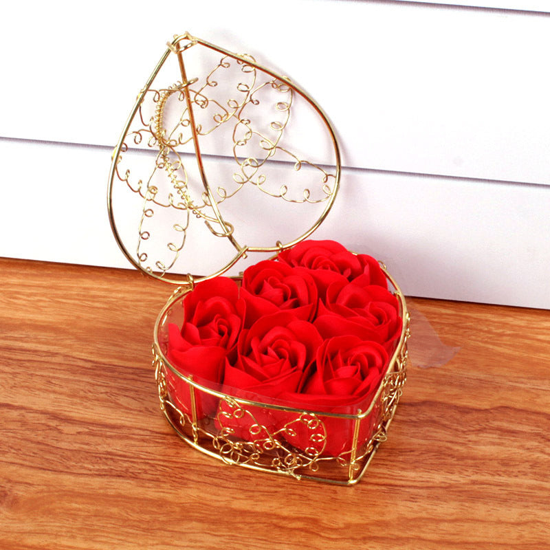 6 rose flower soap flower gold-plated iron baskets